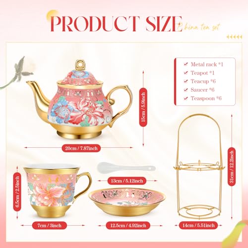 20 Pcs Adult Tea Party Set Porcelain with Metal Holder