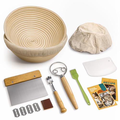 Sourdough Starter Kit with 2 Round Banneton Bread Proofing Baskets (2 Count)