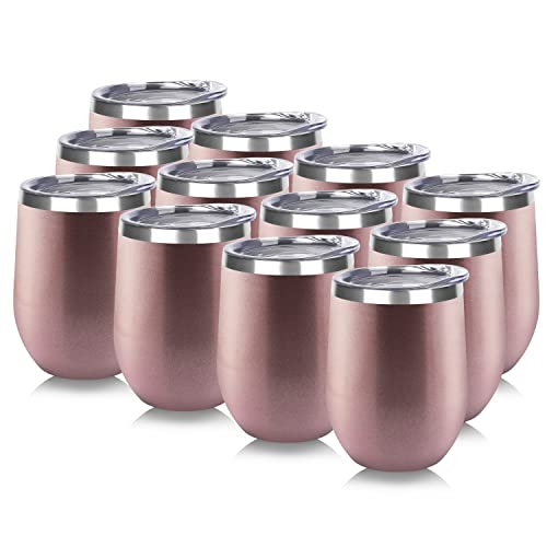 Stainless Steel Wine Tumbler Bulk with Lid (12 Count)