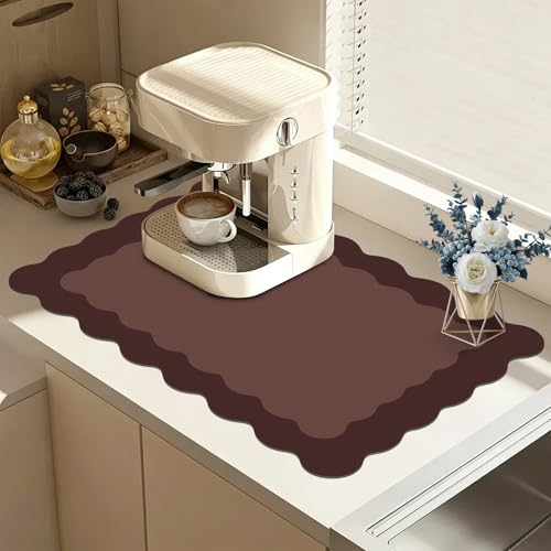 Brown Scalloped Coffee Mat for Countertop Coffee Bar Mat Matt