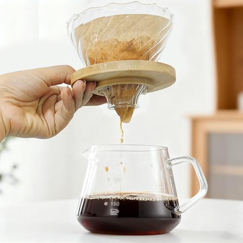 Glass Pour Over Coffee Dripper with Bamboo Stand & Handle