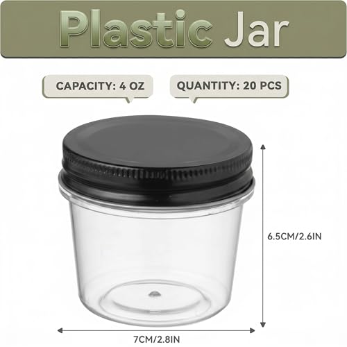 4 oz Plastic Small Mason Jars and Small Plastic Jars with Lids (20 Count)