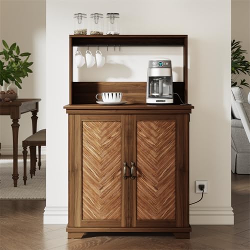Coffee Bar Cabinet with Storage and Charging Station