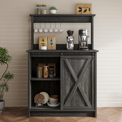 Farmhouse Coffee Bar Cabinet with Sliding Barn Door
