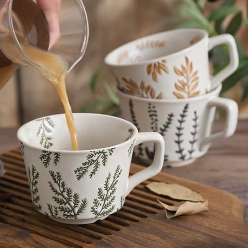 4 Pack 12oz Embossed Leaf Ceramic Coffee Mugs