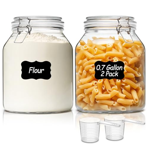 Glass Pantry Jars with Airtight Lids 0.7 Gal 2 Pack Wide Mouth Flour (2 Count)