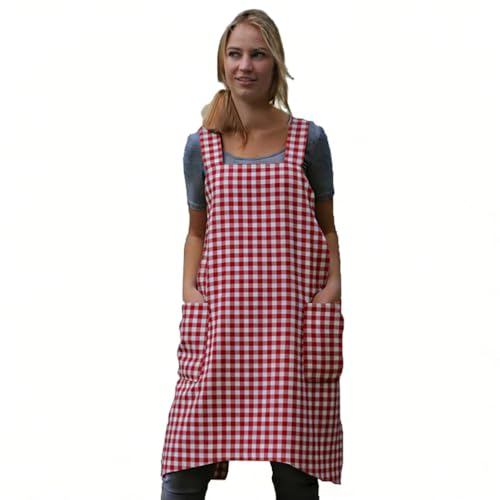 Women's Pinafore Square Apron Baking Cooking Gardening Works Cross Back Cotton