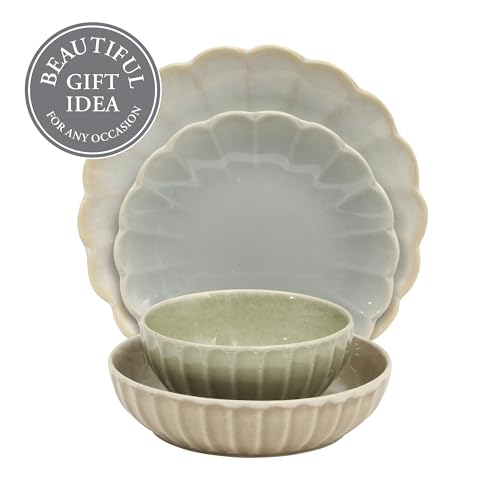 Malibu Shore 16 Piece Scallop Stoneware Reactive Glaze