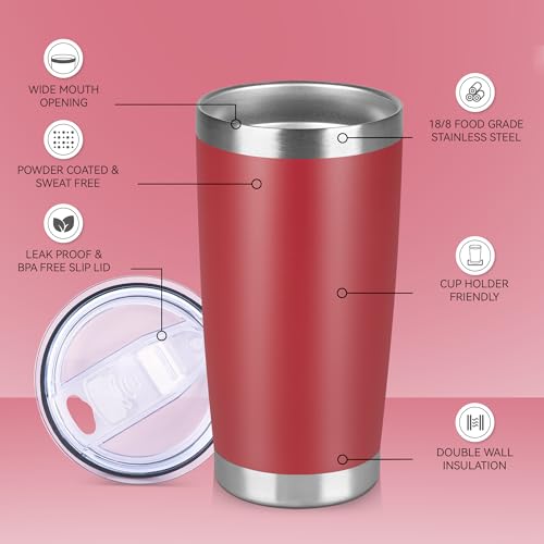 20 oz Tumbler Stainless Steel Tumblers Bulk with Lid Double Wall Insulated Coffee Tumbler Cups for Hot & Cold Drinks Powder Coated Travel Coffee Tumbler Mug Metal (12 Count)