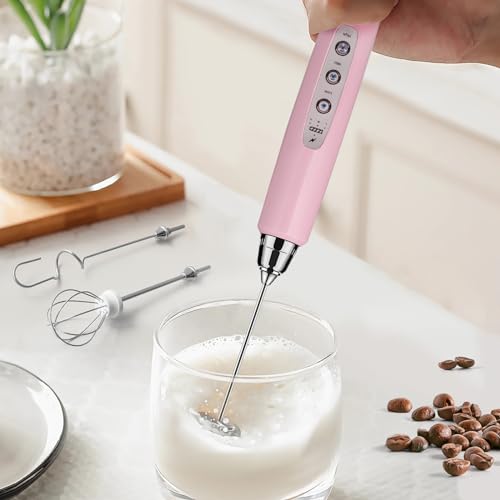 Milk Frother Wand Rechargeable Handheld Electric Whisk 3 Speed Adjustable