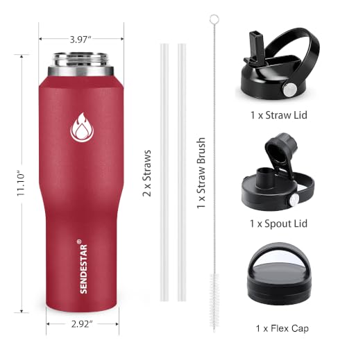 40oz Water Bottle Wide Mouth Stainless Steel Vacuum Insulated Double Wall with Straw Lids Fit in Any Car Cup Holder