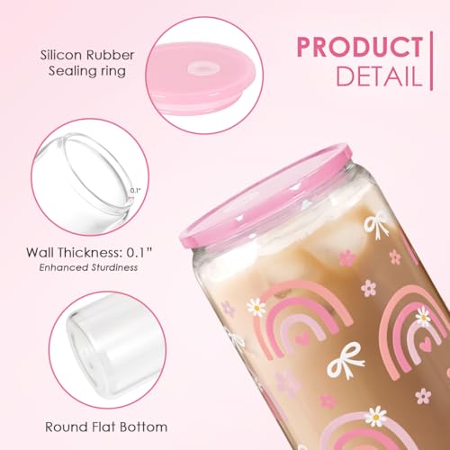 Rainbow 16oz Can Glass Tumbler with Acrylic Lid & Straw