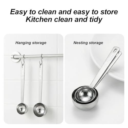 2PCS Coffee Scoop for Ground Coffee Stainless Steel Measuring Spoons Long Handle 30ml 6.4in and 15ml 5.7in Set for Deep Jars Beans Protein Powder Flour