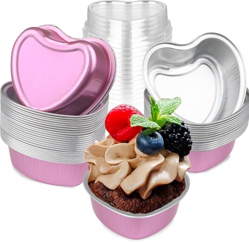 Mini Heart Shaped Cake Pans 3.5oz Aluminum Foil Heart Cake Pan with Lids