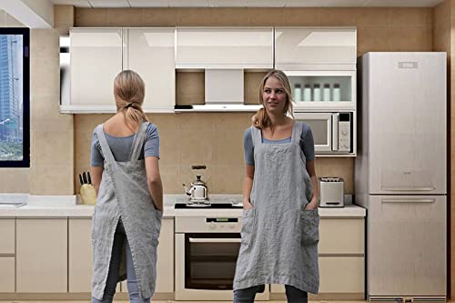 Pinafore Cross Back Apron for Women with Pockets
