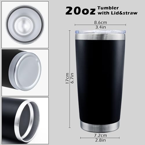 20oz Tumbler with Lid Stainless Steel Tumblers Insulated Mug Black 12P (12 Count)