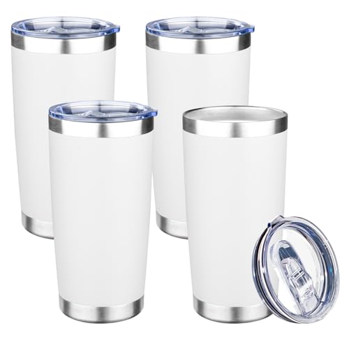 20oz Tumbler with Lid Double Wall Vacuum Insulated Travel Coffee Mug Stainless Steel Thermal Cup Powder Coated Sturdy Coffee Tumbler Bulk for Hot and Cold Beverage (4 Count)