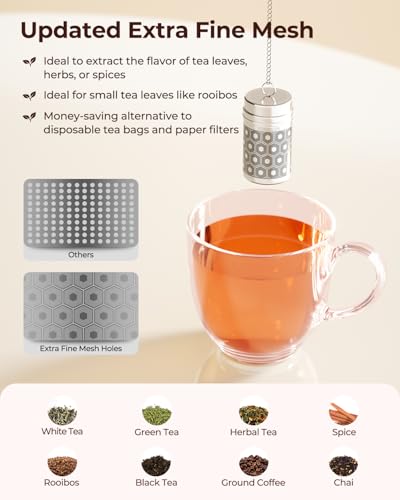 2 Pack Reinmoson Mini Stainless Steel Tea Strainer for Loose Tea 1.2”x2.2” (2 Count)