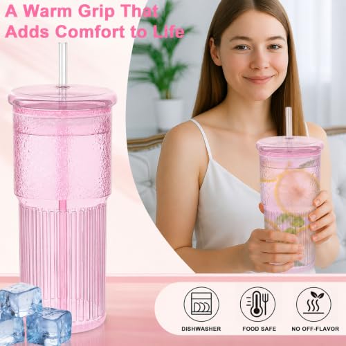 20oz Glass Cups with Lids and Straws (20 Count)