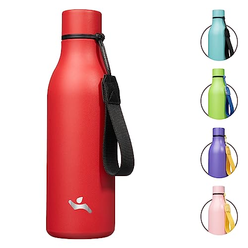 18 oz Insulated Stainless Steel Metal Water Bottle with Strap