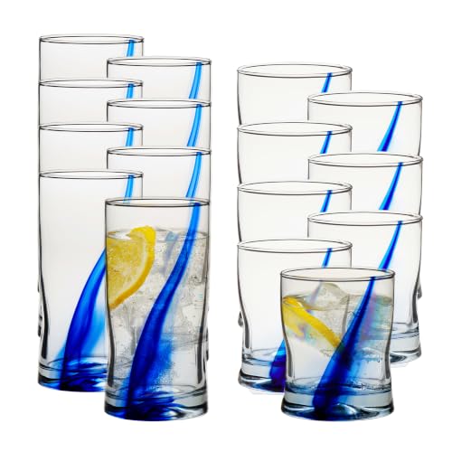 Blue Ribbon Tumbler & Rocks Drinking Glasses Set of 16 (16 Count)