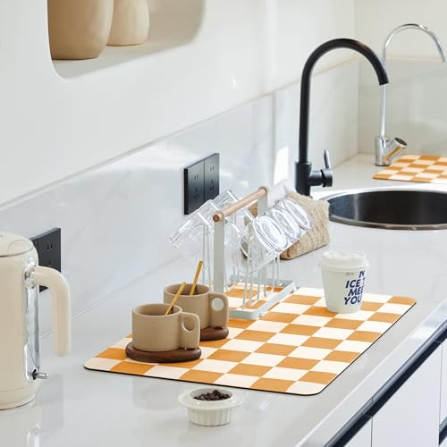 Checkered Dish Drying Mat for Kitchen Counter