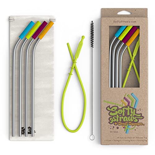 Premium Reusable Stainless Steel Drinking Straws With Silicone Tips + Patented Straw Cleaners and Carrying Case