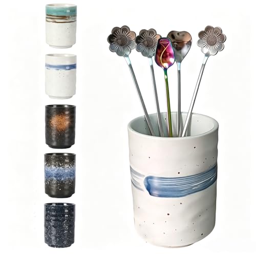 Stoneware Coffee Bar Utensil Holder Tea & Coffee Spoon & Stirrer Holder for Stir Stick Straw Teaspoon Holder Espresso Spoon Cup Small Utensil Jar