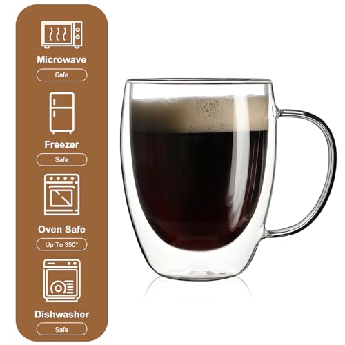 4 Pack Double Walled Glass Coffee Mugs with Handles (2 Count)