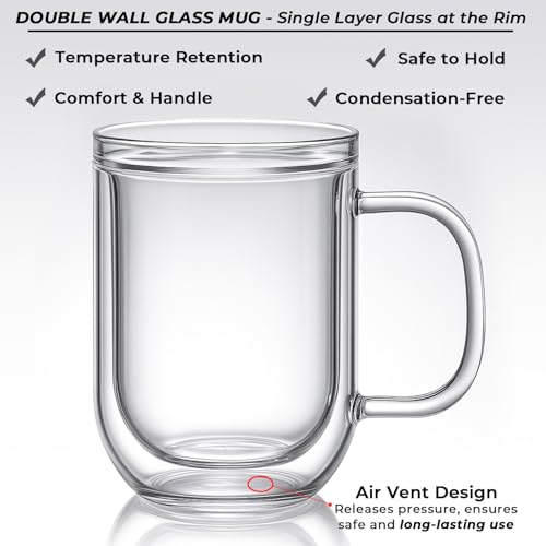 16oz Double Walled Glass Coffee Mugs Set of 2 (32 Count)