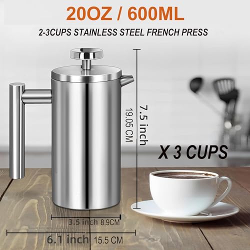 Small French Press Stainless Steel Coffee Maker 21oz