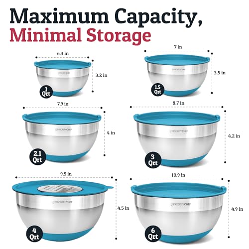 PriorityChef 6pc Stainless Steel Mixing Bowls with Lids Set (6 Count)