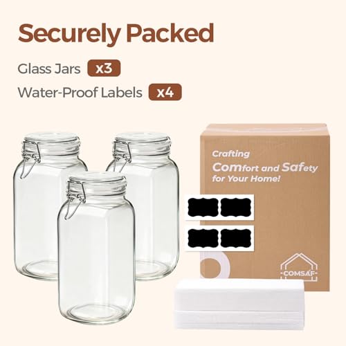 Large Square Glass Jars with Airtight Lids 78 oz 3 Pack Wide Mouth (3 Count)