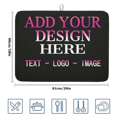 Custom Personalized Dish Drying Mat 18x24 Inch Customized Drying Mats with Picture Text for Kitchen Counter Custom Image Microfiber Absorbent Dishes Pad for Travel Festivals Family Memories Home Decor
