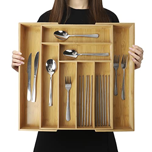 Expandable Bamboo Drawer Organizer for Kitchen