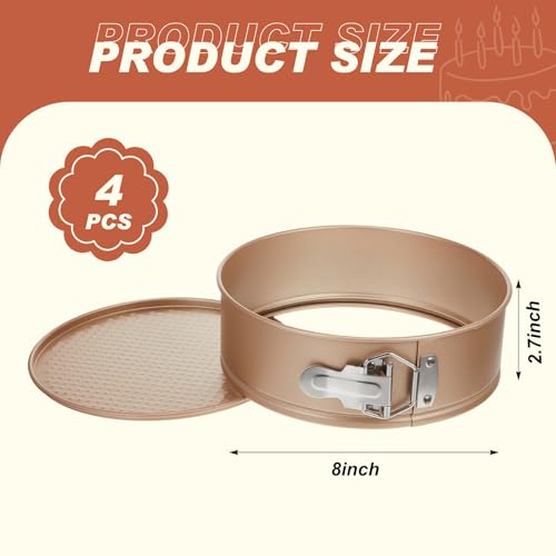 4 Pcs 8 Inch Non Stick Springform Pan with Removable Bottom Carbon Steel Round Springform Cheesecake Pan with Stainless Steel Spring Buckles for Baking Kitchens Restaurant (4 Count)