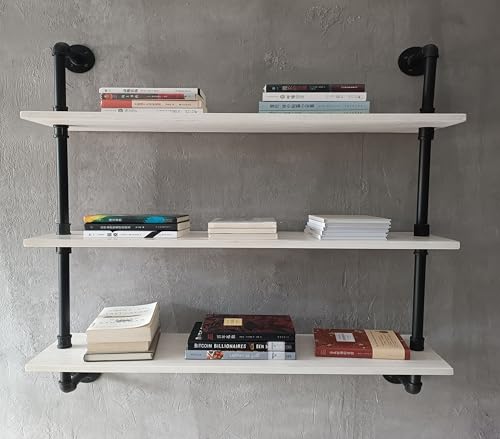Floating Bookshel Industrial Pipe Shelving Pipe Shelves Rustic White Wall Shelves 36 Inch Farmhouse Book Shelves for Kitchen Bar