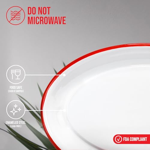 Set of 4 Enamelware Metal Classic 13" Serving Oval Tray Platter (4 Count)
