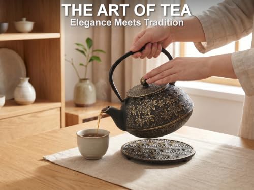 40 Oz Black Maple Leaf Cast Iron Teapot