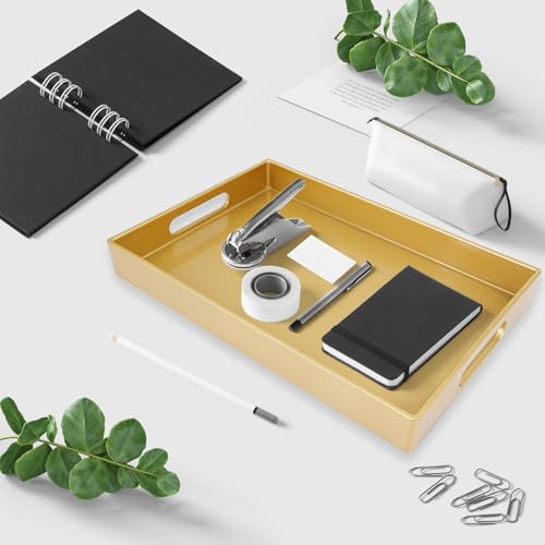 Gold Bathroom Vanity Tray with Handles for Dresser Tops