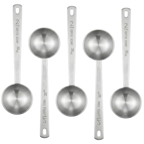 5 Pcs Coffee Scoop 2 Tablespoon Scoop Stainless Steel Tablespoon Measuring Spoon Long Handle for Powder Ground Coffee Tea Sugar (5 Count)