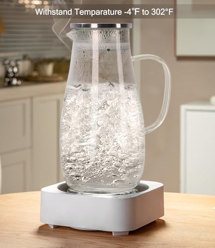 64oz Glass Borosilicate Pitcher with Lid and Handle for Fridge