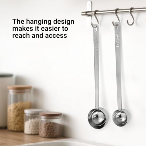 2PCS Coffee Scoop for Ground Coffee Stainless Steel Measuring Spoons Long Handle 30ml 8.66in and 15ml 8.27in Set for Deep Jars Beans Protein Powder Flour