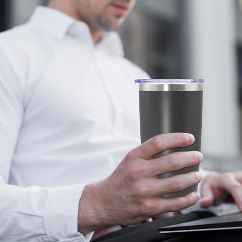 20oz Tumbler Insulated Coffee Tumblers with Lid Stainless Steel Grey 8P (8 Count)