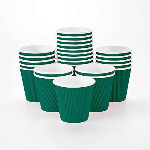 Ripple Wall Coffee Cups 25 Count 8 Ounce Insulated Forest Green Paper Cups