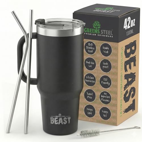 Beast 42 oz Tumbler with Handle Stainless Steel Vacuum Insulated Coffee Ice Cup Double Wall Travel Flask