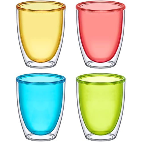 Andes - 14-Ounce Insulated Plastic Tumblers (Set of 4), Double-Wall Plastic Drinking Glasses, Mixed-Color Reusable Plastic Cups, BPA-Free, Shatter-Proof, Dishwasher-Safe (4 Count)