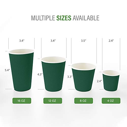 Ripple Wall Coffee Cups 25 Count 12 Ounce Insulated Forest Green Paper Cups