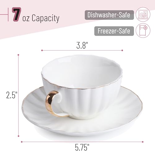 BTaT Cappuccino Cups with Saucers 7 oz with Gift Box