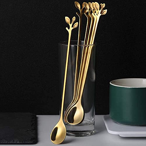 6 Piece Elegant Gold Leaf Long Handle Teaspoons (6 Count)